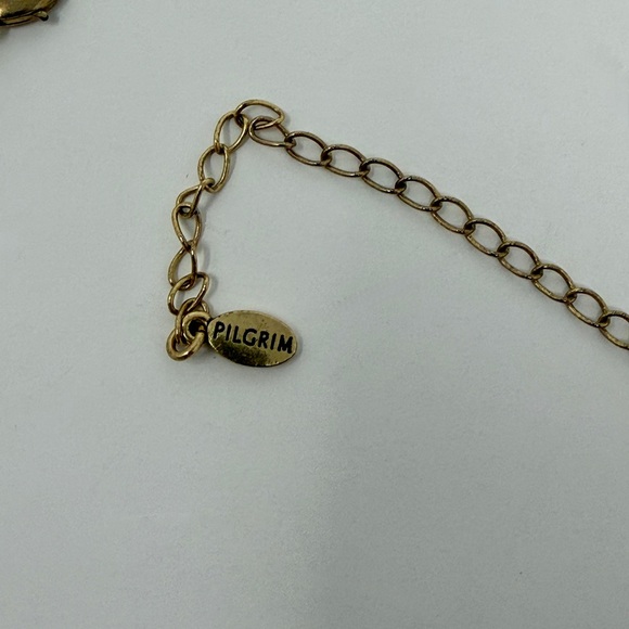 Danish Pilgrim Gold Black Flower Pendant Statement Necklace - Picture 7 of 7